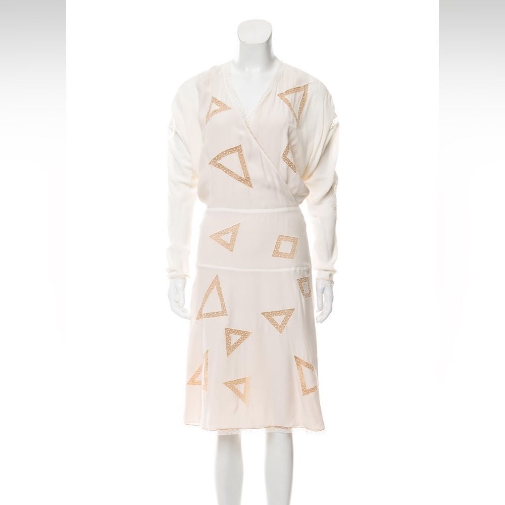 Chloé silk knee-length dress with surplice neck, mesh accents throughout